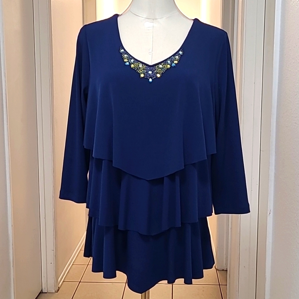 Susan Graver jeweled top with matching duster overlay. Very beautiful